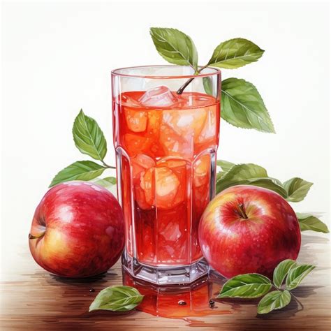 Premium Photo Watercolor Apple Juice Clipart Illustration Generative Ai