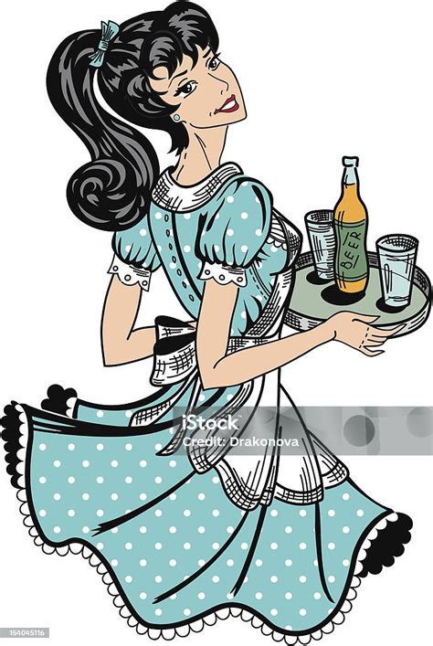 Retro Pinup Waitress With Beer Order Stock Illustration Download