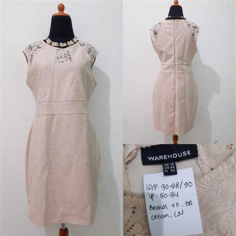 Nude Brokat Office Midi Dress By Warehouse Preloved Dress Formal Brokat