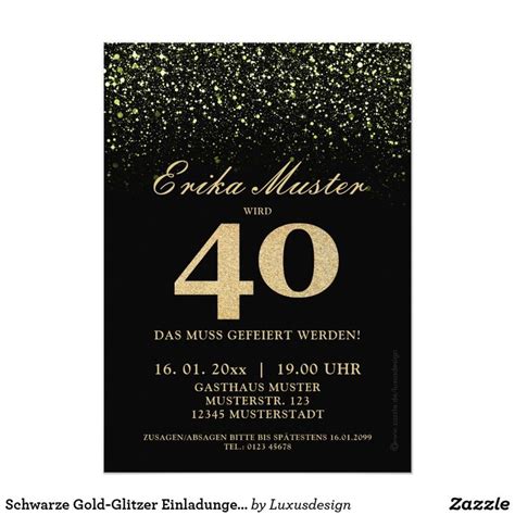 Schwarze Gold Glitzer Einladungen 40 Geburtstag Zazzle De