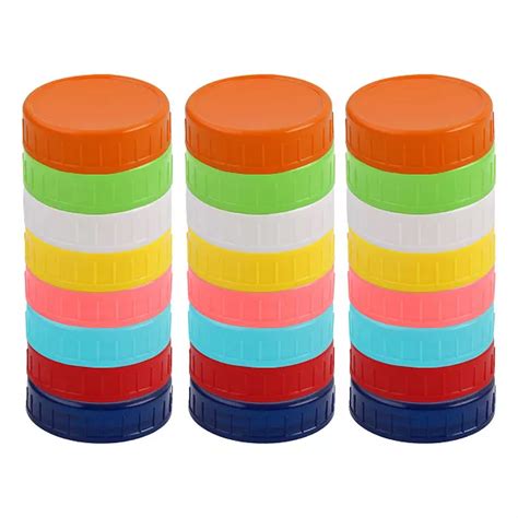 24 Pcs Assorted Color Plastic Mason Jar Lids Regular Mouth Mason Canning Jars