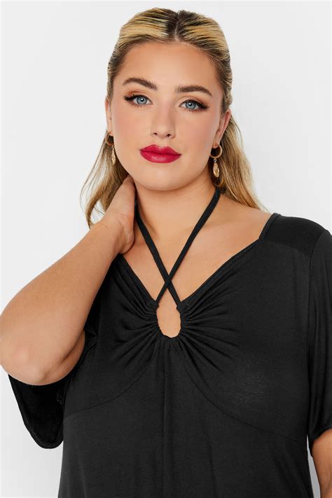 Limited Collection Curve Plus Size Black Tie Neck Top Yours Clothing