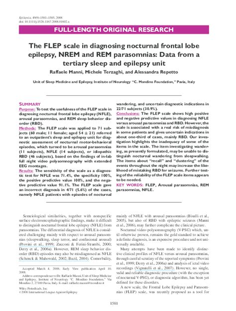 (PDF) The FLEP scale in diagnosing nocturnal frontal lobe epilepsy, NREM and REM parasomnias ...