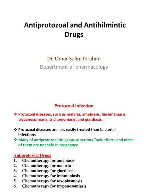 Antiprotozoal And Antihilmintic Drugs Antiprotozoal And Antihilmintic