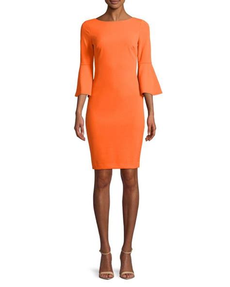 Calvin Klein Bell Sleeve Sheath Dress In Orange Lyst