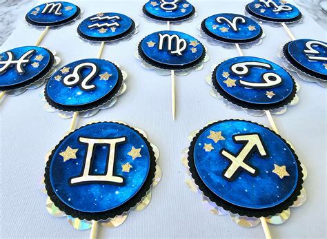 Zodiac Sign Cupcake Toppers Set Of 12 Constellation Toppers Horoscope