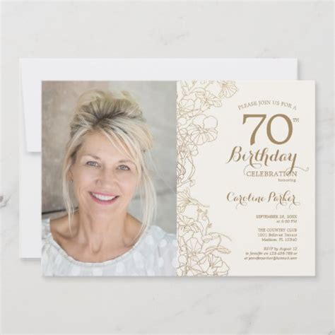 Elegant Gold Floral Photo 70th Birthday Invitation Zazzle