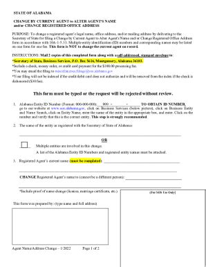 Fillable Online Fill Iostate Of Alabama Change By Current Agent