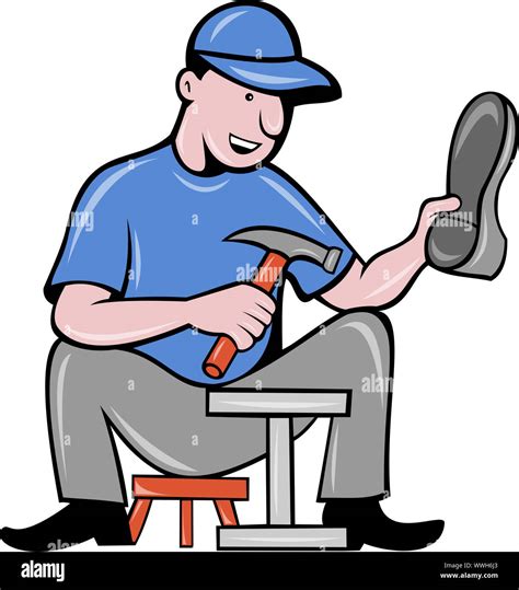 Illustration Of A Shoemaker Cobbler Shoe Repair Working On Isolated