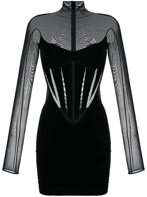 Mugler X Wolford Semi Sheer Panelled Minidress Farfetch Mini Dress