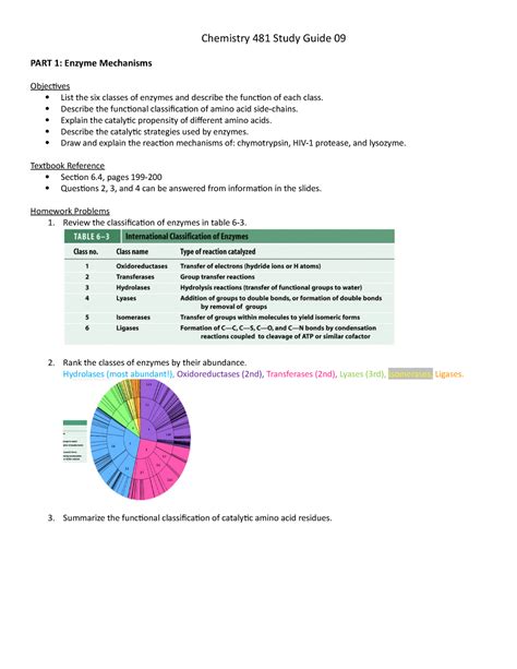 Biochem Study Guide Chemistry Study Guide Part Enzyme