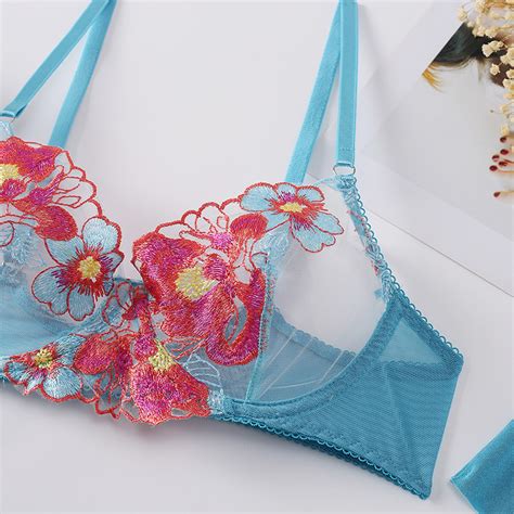 Sheer Colourful Floral Embroidered Lingerie Set Elite Intimates Lingerie