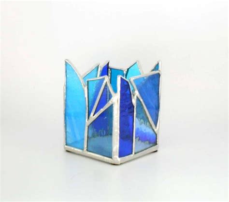 Blue Stained Glass Candle Holder Etsy