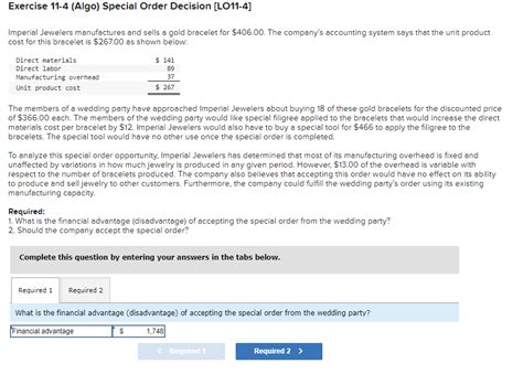 Solved Exercise Algo Special Order Decision Chegg