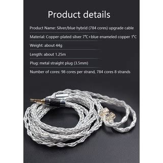 KZ Earphone Cable 8 Core Silver Blue Hybrid 784 Cores Silver Plated