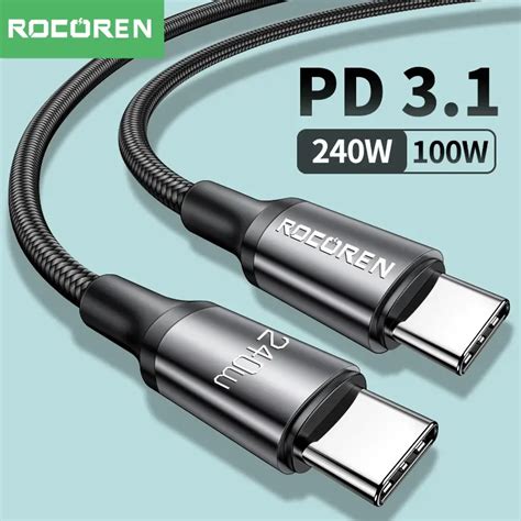 Rocoren Cable USB Tipo C A Tipo C Cargador De Carga R Pida 100W 3 1