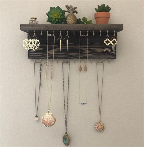 Jewelry Organizer With Shelf , Wall Mount Jewelry Holder, Earring ...