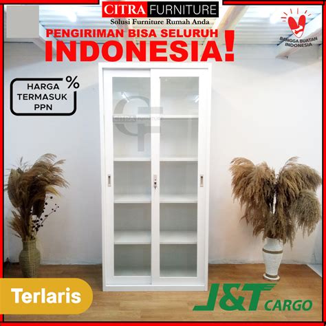 Jual New Shumo Super White Lemari Arsip Besi Pintu Sliding Kaca