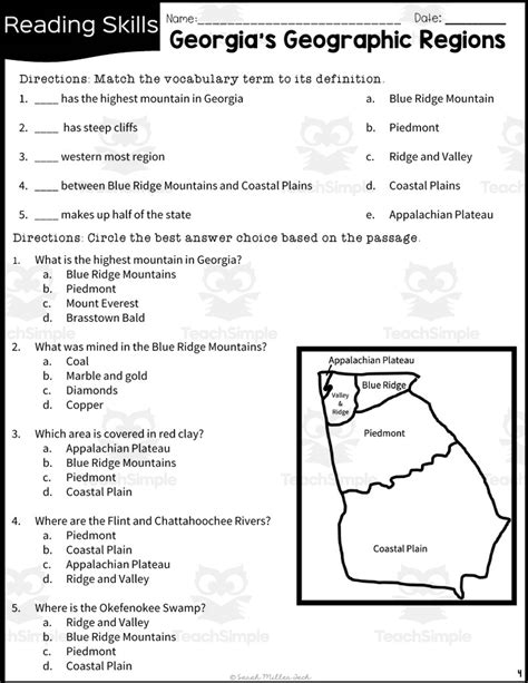 Nd Grade Reading Packet Georgia S Geographic Regions By Teach Simple