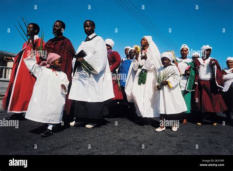 Bishop Baraza Leads His Congregation New Israel Zion Apostolic Church South Africa In A Palm