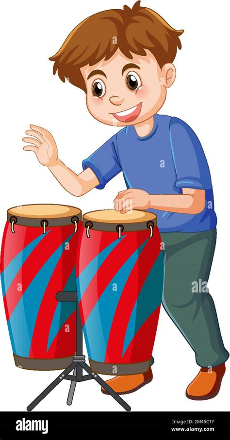 Boy Playing Conga Drums Vector Illustration Stock Vector Image Art