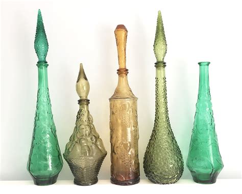 1960 S Empoli Italy Glass Genie Bottles Decanters Set Etsy Canada Empoli Decanters