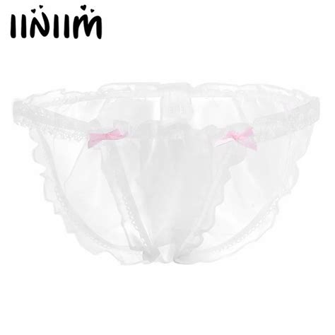 Aliexpress Buy Iiniim White Mens Lingerie Organza See Through Lace Mesh Bikini Briefs
