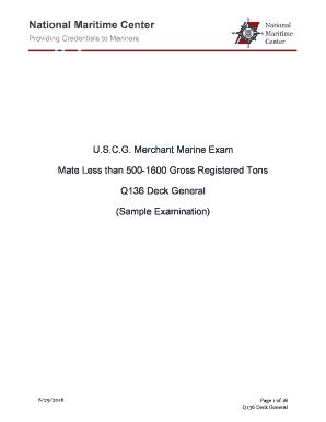 Fillable Online Uscg U S C G Merchant Marine Exam Mate Less Than