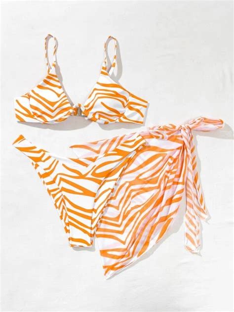 3pack Zebra Stripe Bikini Swimsuit With Cover Up Voile Et Lumiere Online Store