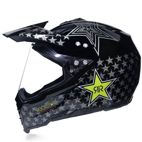 Rockstar Shiny Black Full Face Adventure Dual Sports Motorcycle Helmet