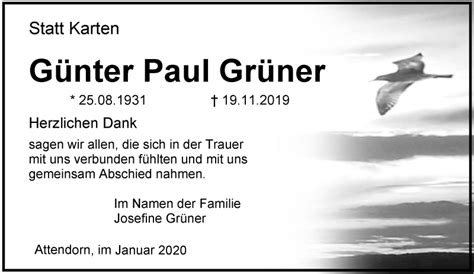 Traueranzeigen Von G Nter Paul Gr Ner Trauer In Nrw De