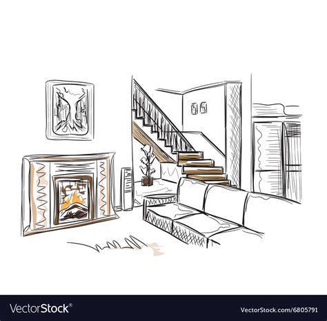 Modern interior hand drawn sketch Royalty Free Vector Image