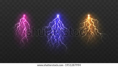 Lightning Various Colors Set Glowing Thunderbolt Stock Vector Royalty