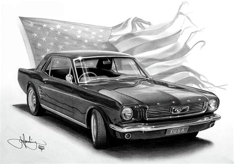 1966 Mustang drawing Drawing by John Harding - Pixels