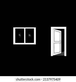 Illustration White Doors Windows On Black Stock Vector (Royalty Free ...