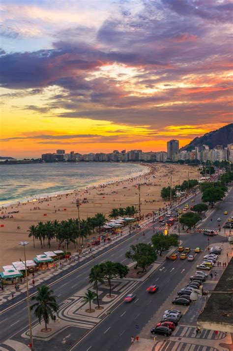 Sunset View of Copacabana Beach in Rio De Janeiro, Brazil Stock Photo ...