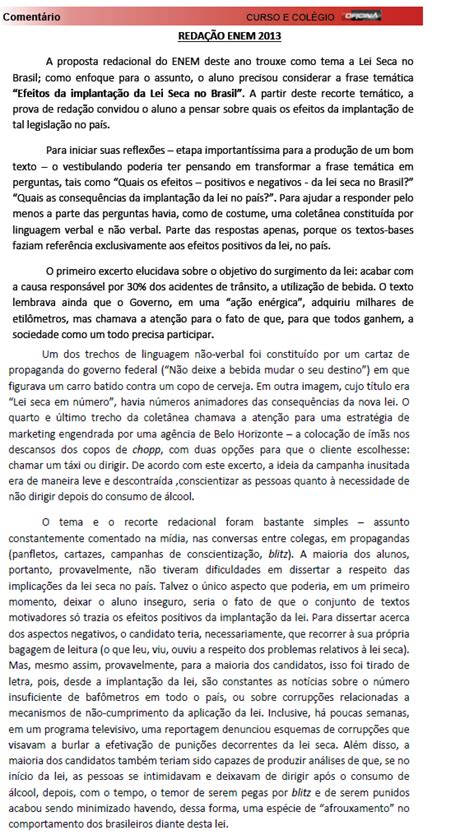 Enem - comentário sobre a Redação do Enem 2013 - Brasil Escola