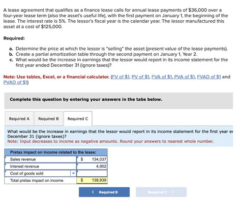 Solved A Lease Agreement That Qualifies As A Finance Lease Chegg