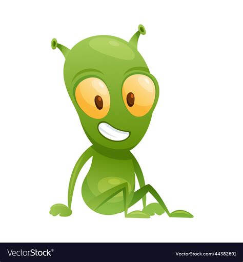 Funny Green Alien Character With Big Eyes Vector Image