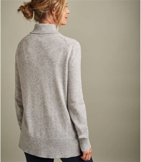 Dove Grey Womens Pure Cashmere Roll Neck Jumper Woolovers Uk