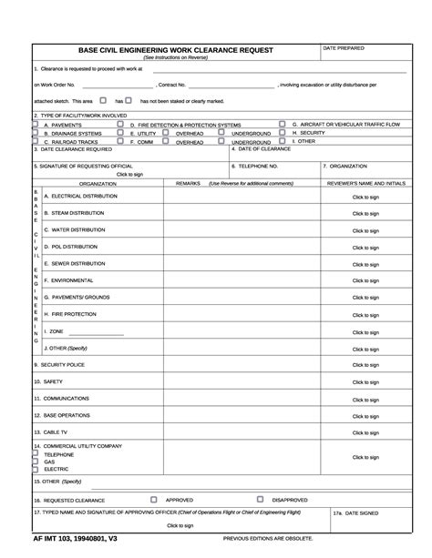 AF Form 103 Base Civil Engineering Work Clearance Request Forms