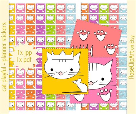 Cat Planner Stickers Printable Happy Kawaii Instant - Etsy