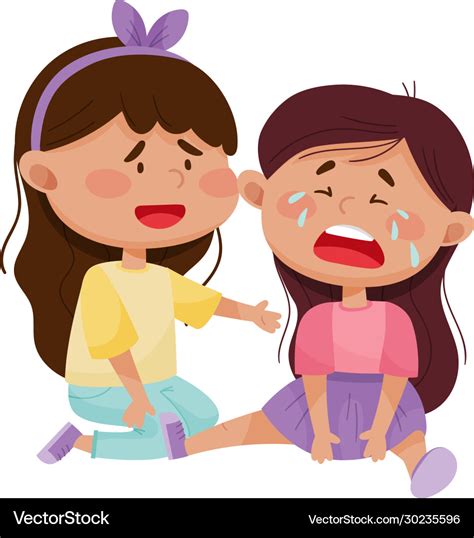 Friendly Little Girl Comforting Her Crying Friend Vector Image