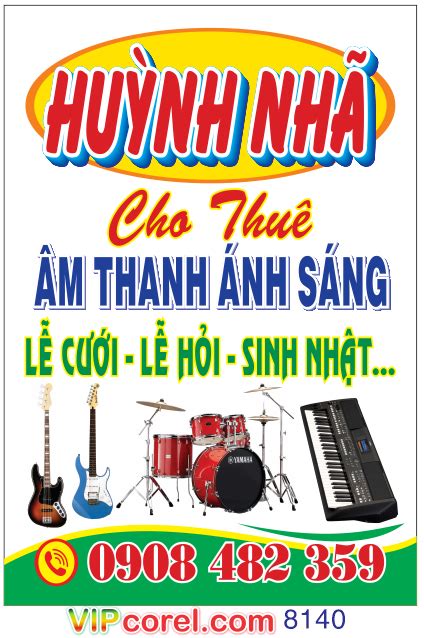 Biển vẫy Huỳnh Nhã cho thuê âm thanh ánh sáng Download file corel