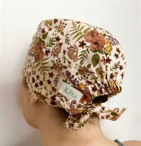 Vintage Floral Scrub Cap Tie Back Or Bouffant Style In Bouffant