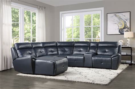 Navy Blue Leather Sofa Sectional | Baci Living Room