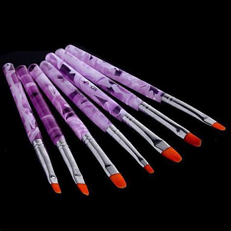 7pcs Set Flat UV Gel Acrylic Nail Brush Set Nail Art Painting Purple