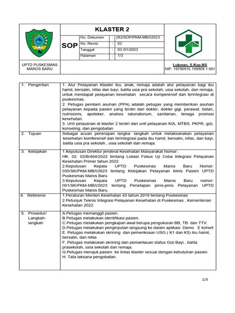 Sop Klaster 2 2023 Pdf