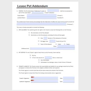 Pet Addendum To Lease Editable Printable In WORD And PDF Format