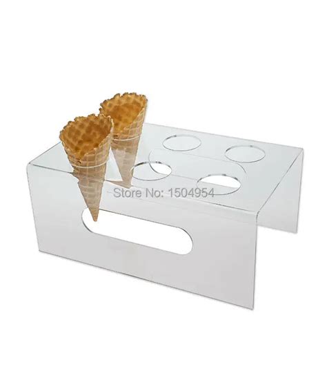 HMROVOOM 6 Holes Acrylic Ice Cream Cone Holder Stand With Armrests New